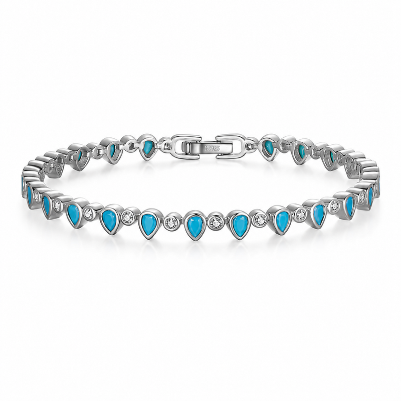 S925 Sterling Silver Bracelet Pear-shaped Turquoise Casting Tennis Bracelet