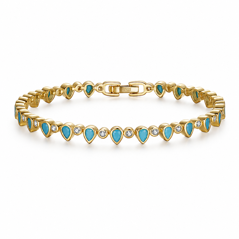 S925 Sterling Silver Bracelet Pear-shaped Turquoise Casting Tennis Bracelet