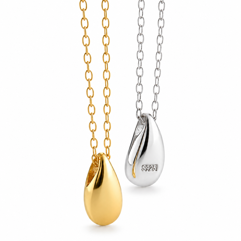 Simple S925 Sterling Silver Drop Pendant Necklace For Women